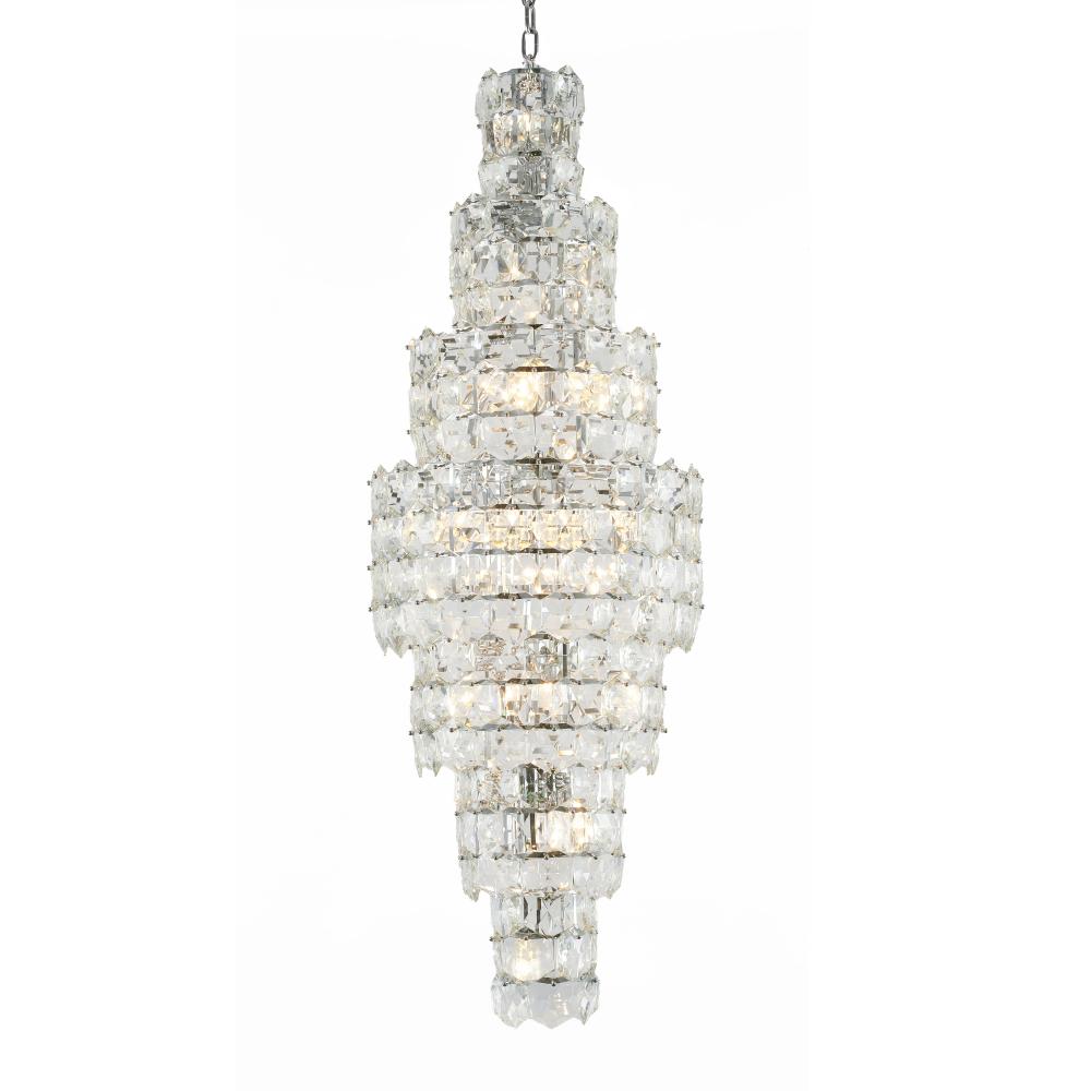 28-Light Chrome Chandelier With Clear Hanging Crystals